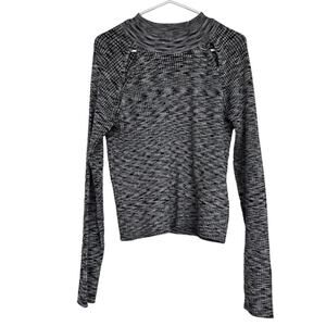 Wynter Ribbed Mock Neck Cropped Sweater Gray Black XL NWOT